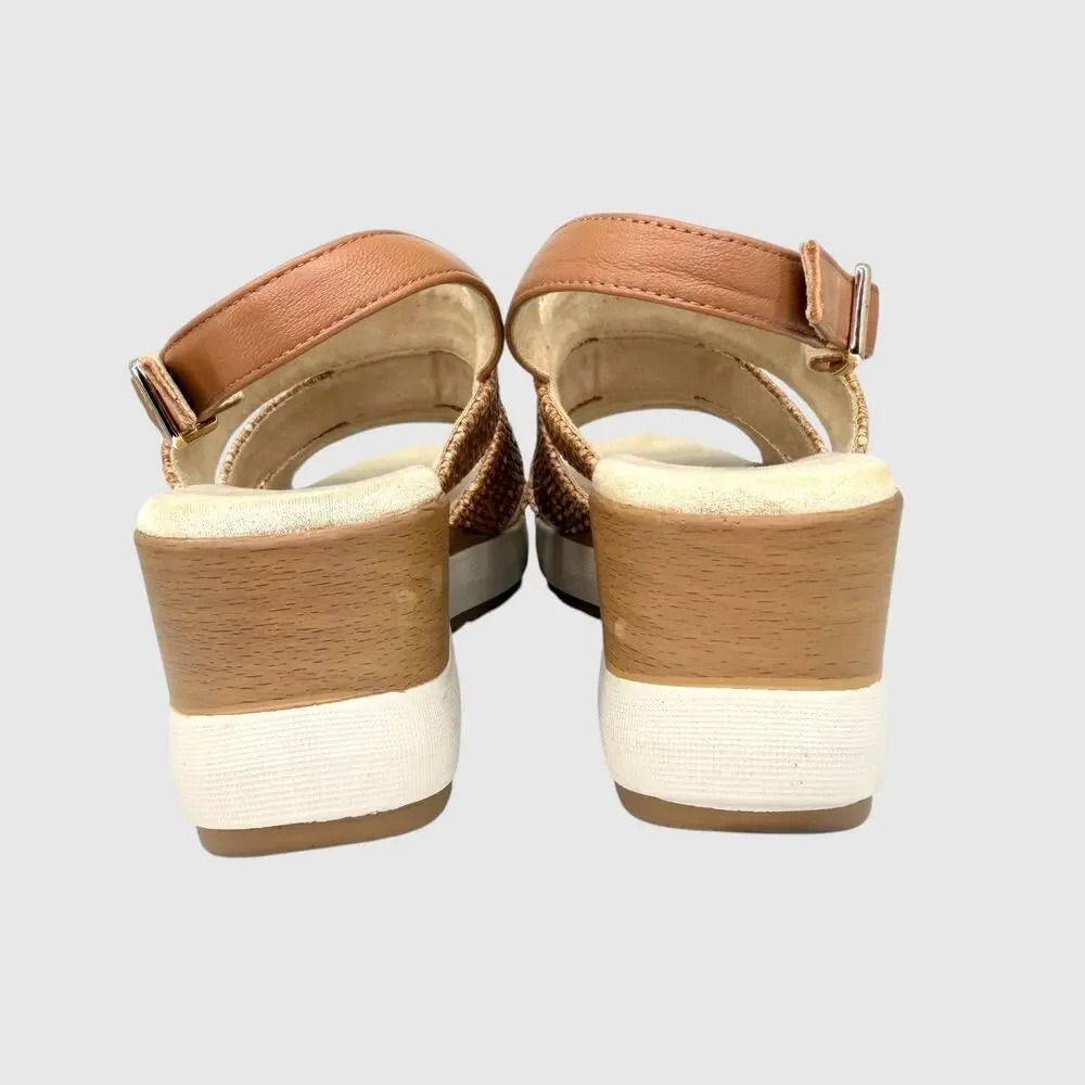 VANELi Cleon Wedge Sandals 7M Tan Straw Slingback Comfort Platform Shoes